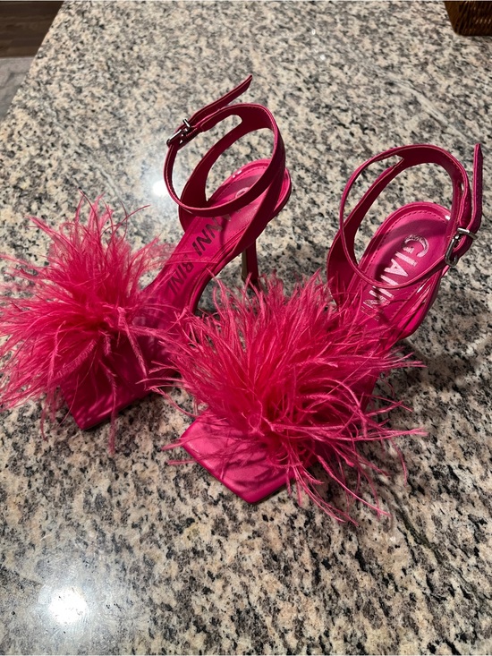 Gianni Bini Shoes - Gianni Bini Hot Pink Feather Strap Stiletto Sandals